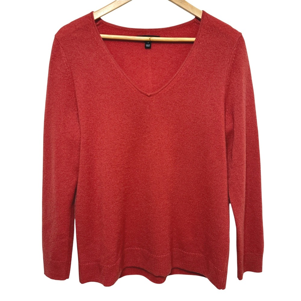 41 Hawthorn Womens 100% Cashmere V-Neck Pullover Sweater Large Coral Luxury
